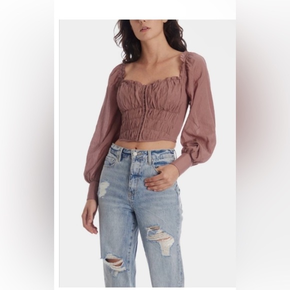 NWOT Aster The Label Amber Puff Sleeve Smocked Cropped Top Dusty Rose. Size Lrg - Picture 1 of 11